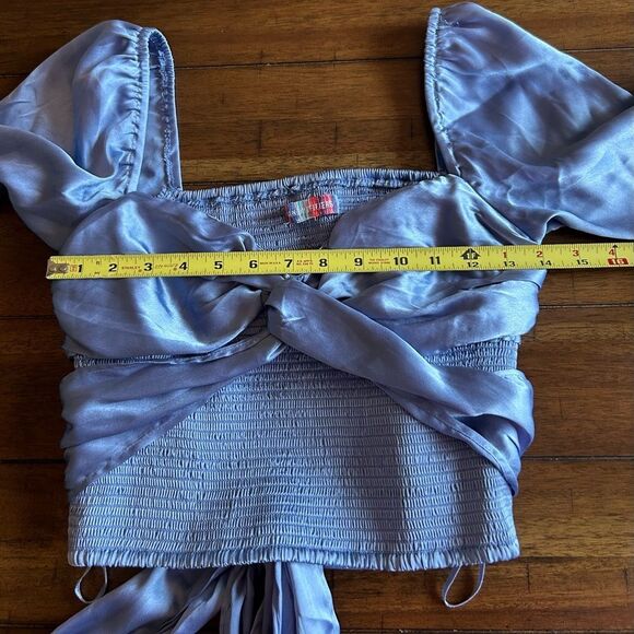 Urban Outfitters Bohemian Light Blue Satin Style Crop Top blouse Size Medium - Picture 5 of 12